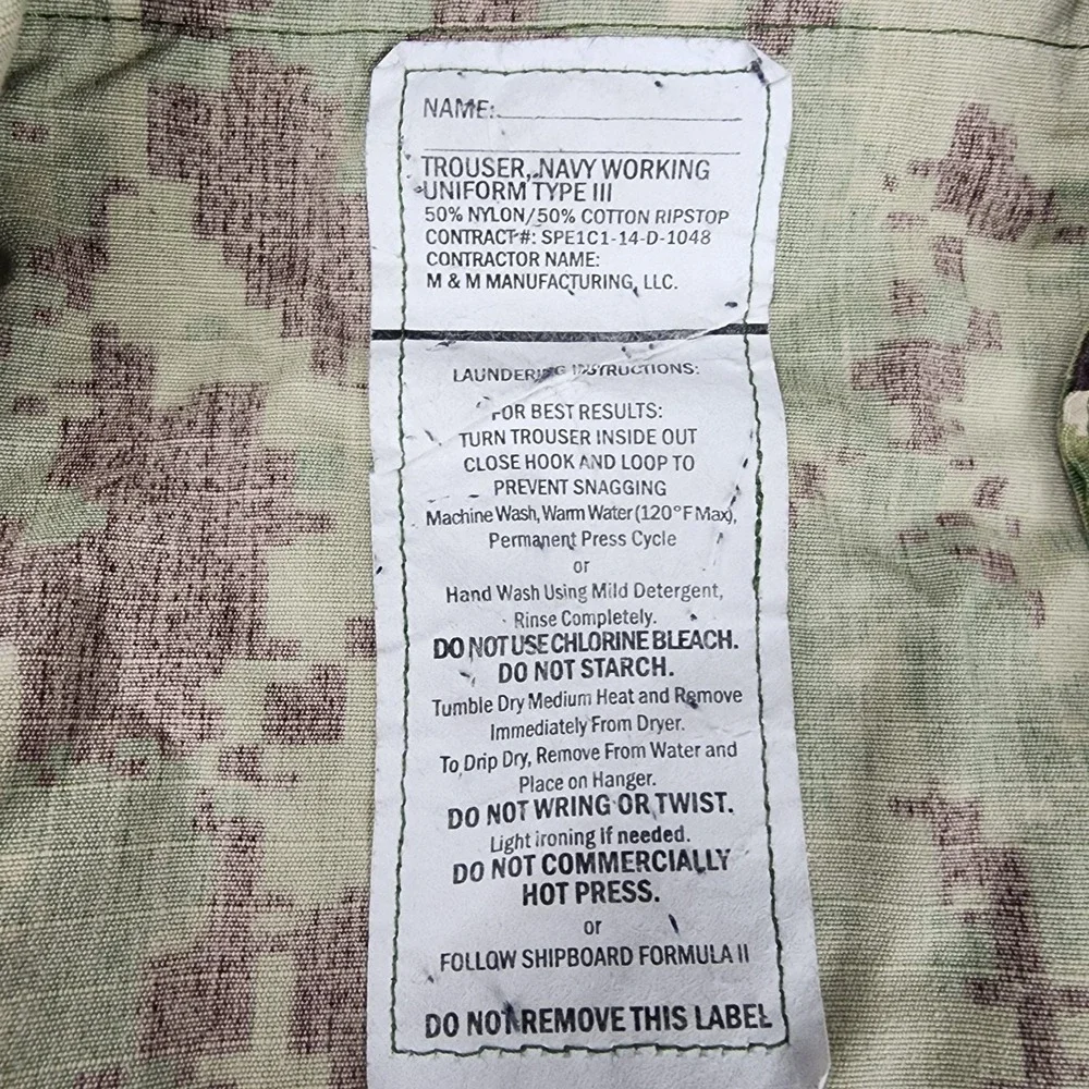 US Navy Seals Pants Mens Med Long 33x33 Green NWU Type III Camo Cargo Navy Work